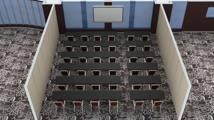 Classroom table setup for event at Novotel Melbourne