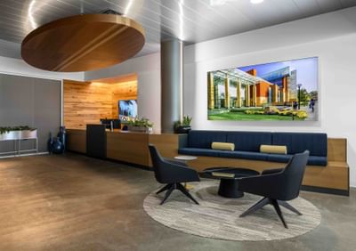 Welcome desk in the lobby of Suite 300