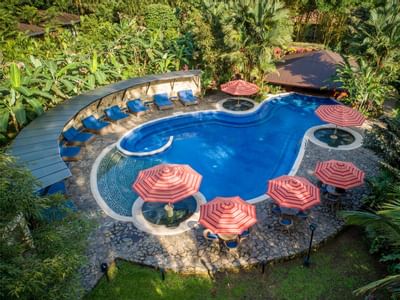 An aerial view of Out door pool at Rio Celeste Hideaway
