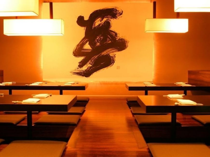 Tables setup for dining in restuarant at Brady Hardware Lane
