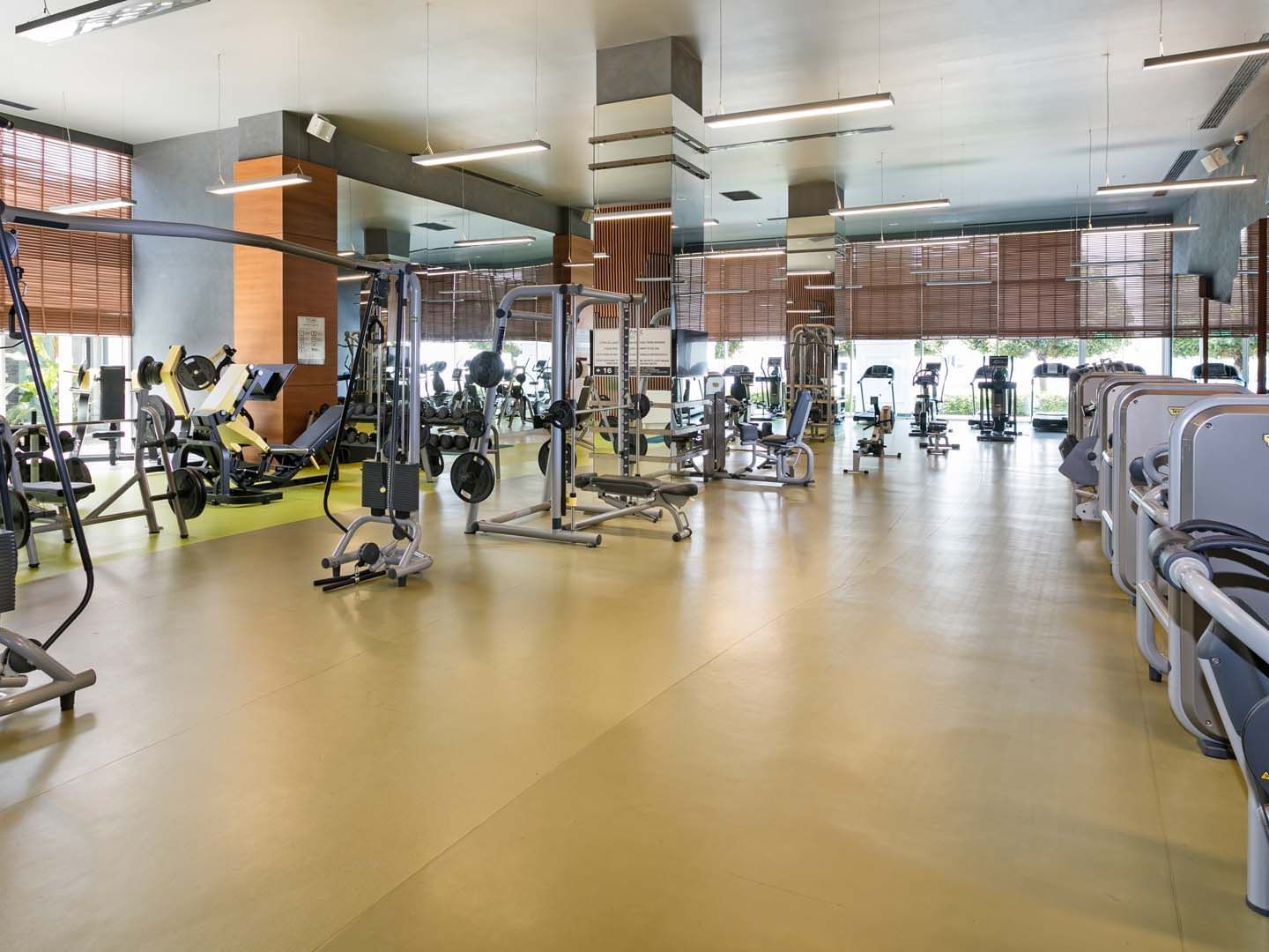 Fitness equipment lined up in BeFine Fitness at Titanic Deluxe Golf Belek