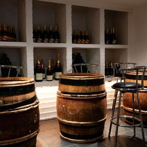 Wine store area with Bourbon barrels at Guoman Hotels