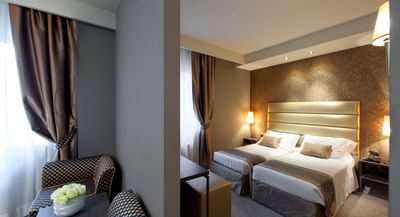 Bedroom & living room in Junior Suite at Hotel Mozart Milan