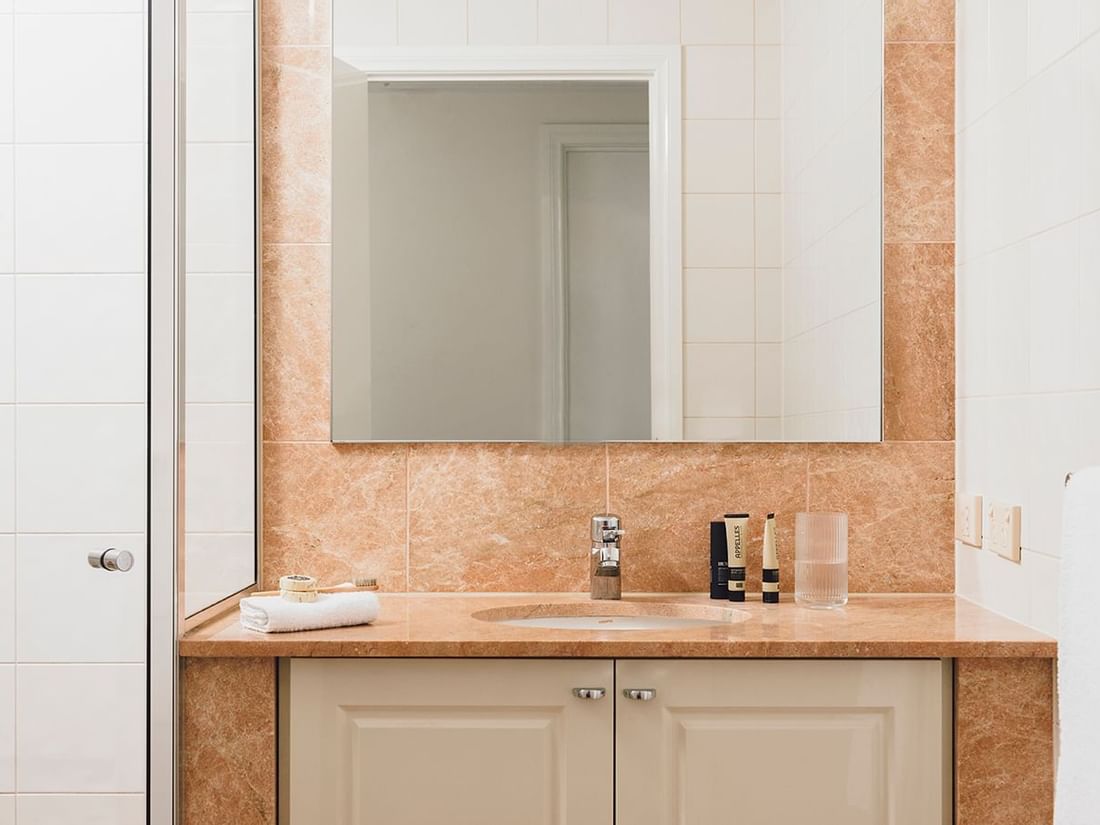 Vanity area in 3 Bedroom 2 Bathroom Premium Apartment at Quay West Suites Melbourne