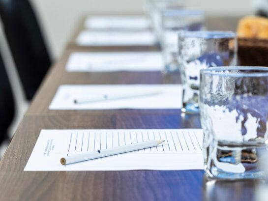 Close up on stationeries in a meeting room at St Giles London