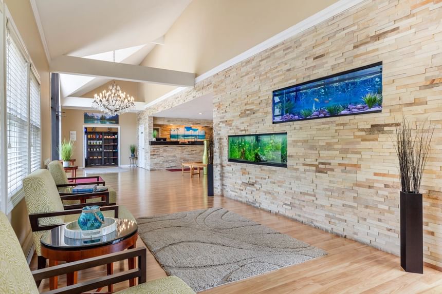 Lounge area in the Lobby with wooden floors at Ogunquit Collection