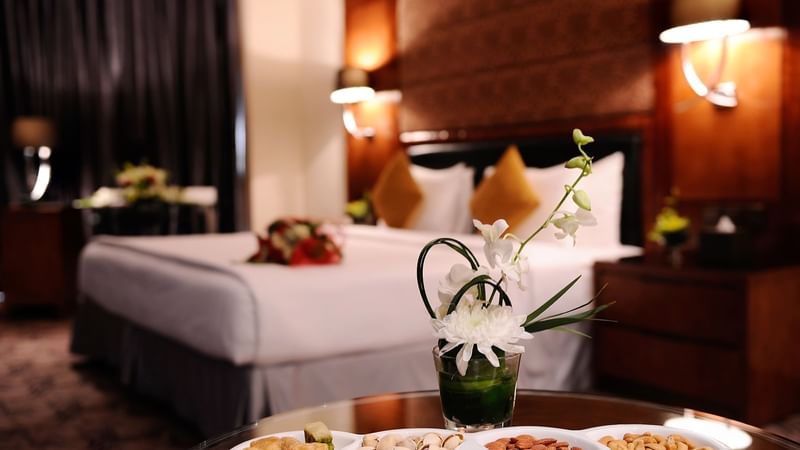 Variety of nuts served on a table in Junior Suite at Al Hamra Palace by Warwick Riyadhd