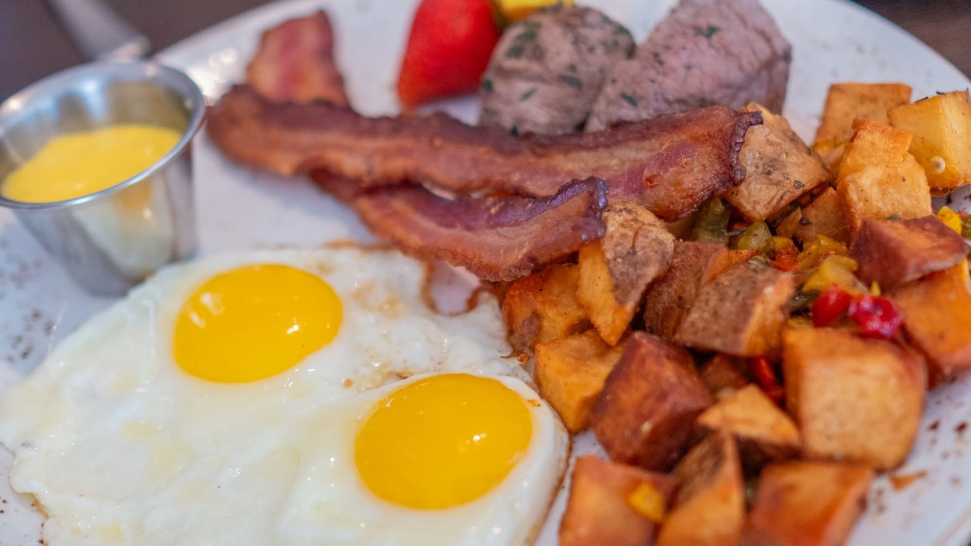 Fried eggs and meat served for breakfast in 1936 at Camp Creek Inn