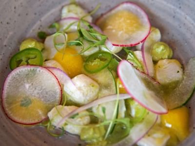 Close-up of a salad served at Cala de Mar