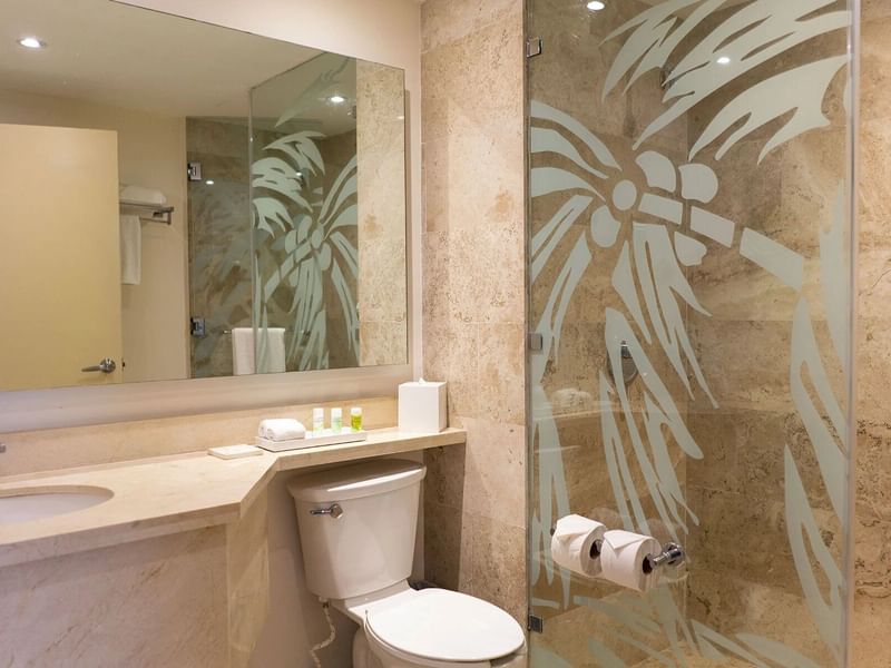 Interior of the guest bathroom at The Reef Coco Beach