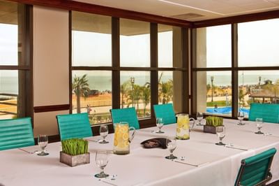 Mess hall table set up in a meeting room at Ocean Place