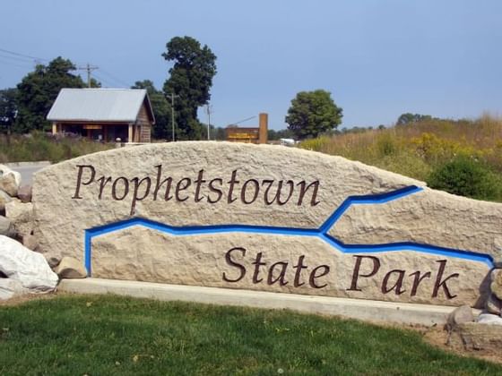 Prophrtstown State Park welcome sign near The Whittaker Inn