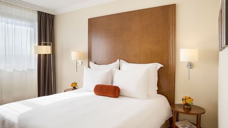 Close-up of the king bed in the Family Room at Warwick Geneva