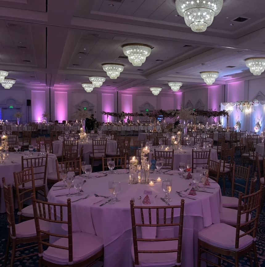 Ballroom set for a wedding 