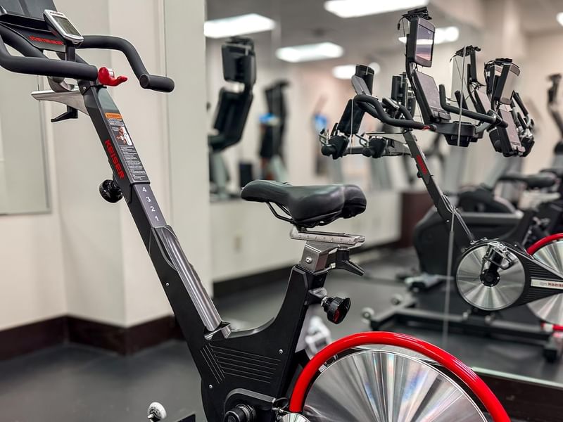 Stationary bikes in the hotel fitness centre.