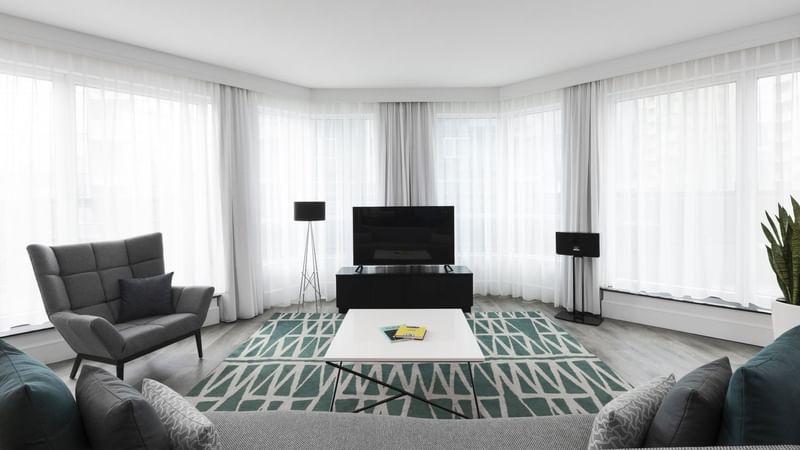 Spacious living area in Penthouse Suite de la Montagne at Warwick Le Crystal