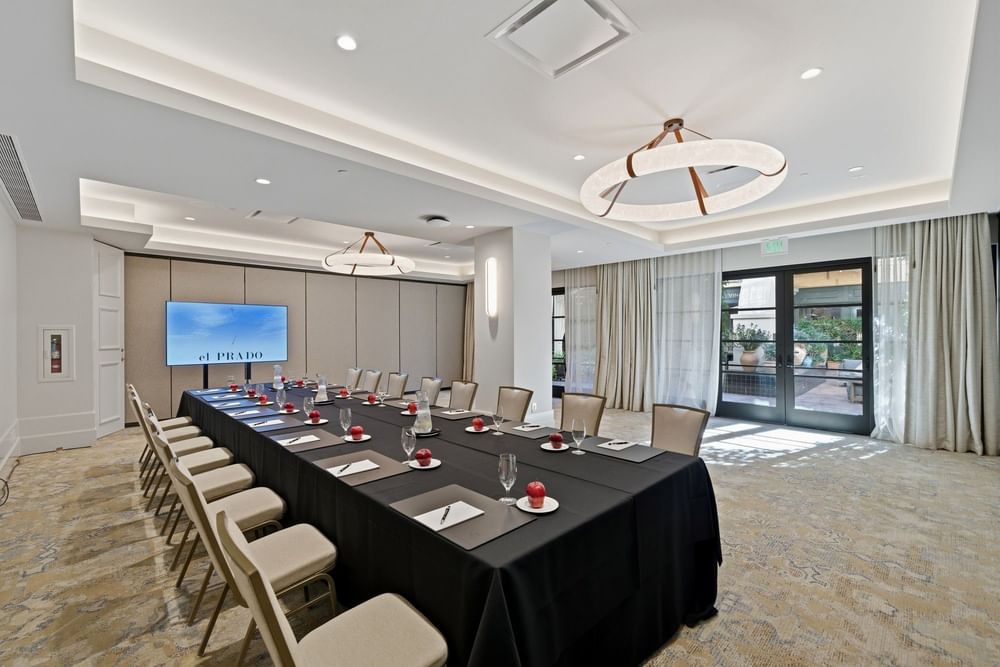 meeting room set up at el PRADO, with natural light coming in