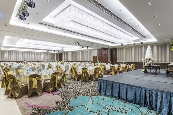 Banquet tables set-up in Grand Ballroom at Chatrium Royal Lake