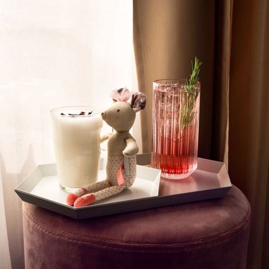 Frappuccino & a cocktail served with a toy at Flemings Hotels