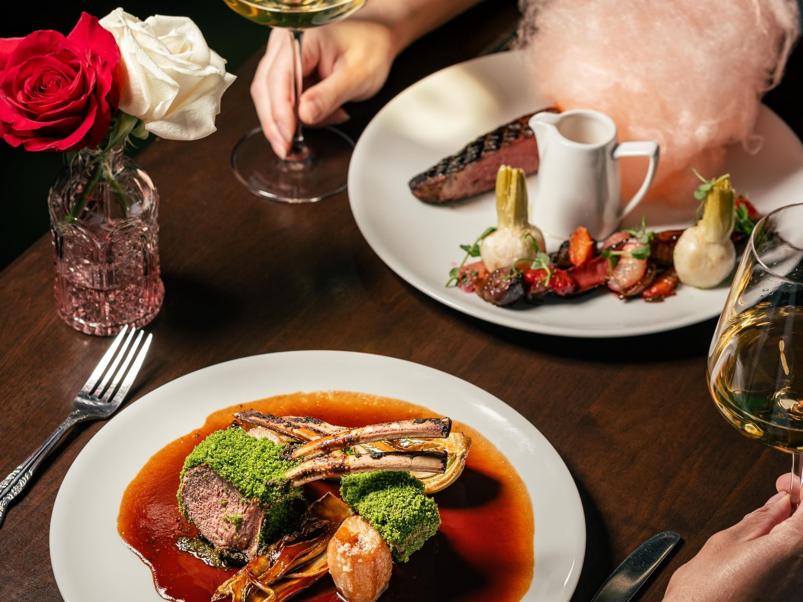 Valentine's Day Dinner set on a table at Le Coin