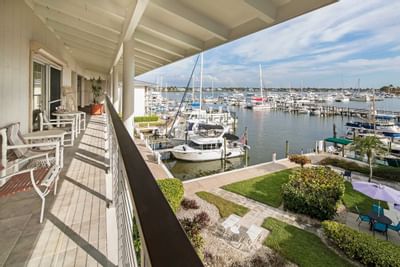 View of harbor from balcony.
