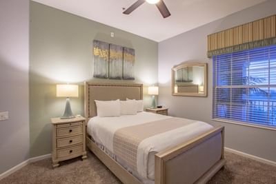 Guest bed and nightstand with lamp