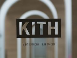 View of the kith logo on glass door at Plymouth Hotel