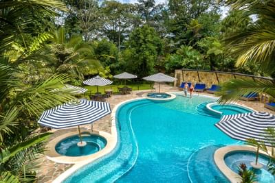 Distant view of the swimming pool at Hideaway Rio Celeste