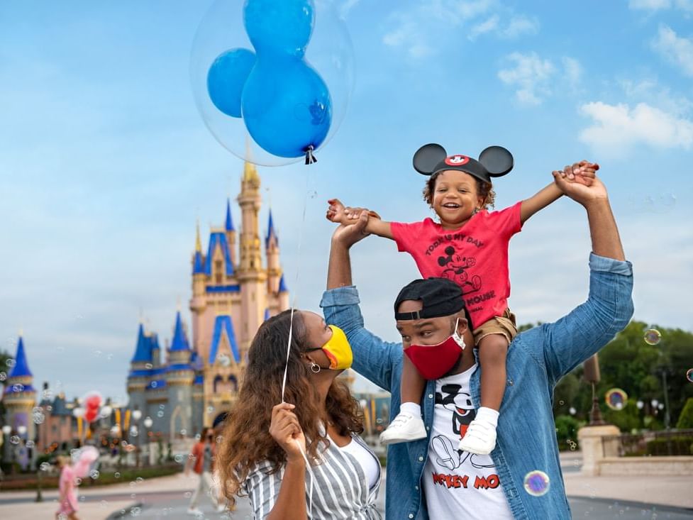 Closeup of a family enjoying Disneyland near Anaheim Hotel