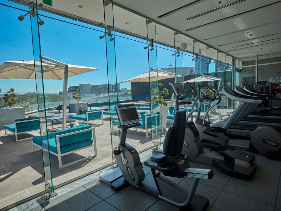 Exercise machines in a Gym wellness center at Grand Fiesta Americana