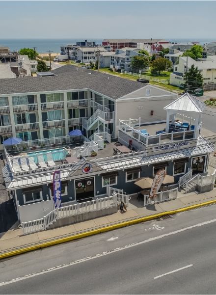 Aerial view of the hotel & street at Block Party Hotels
