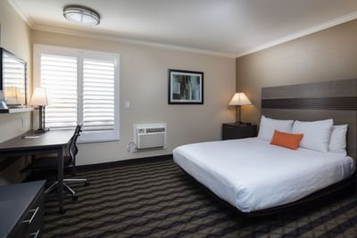 a bed in a hotel room