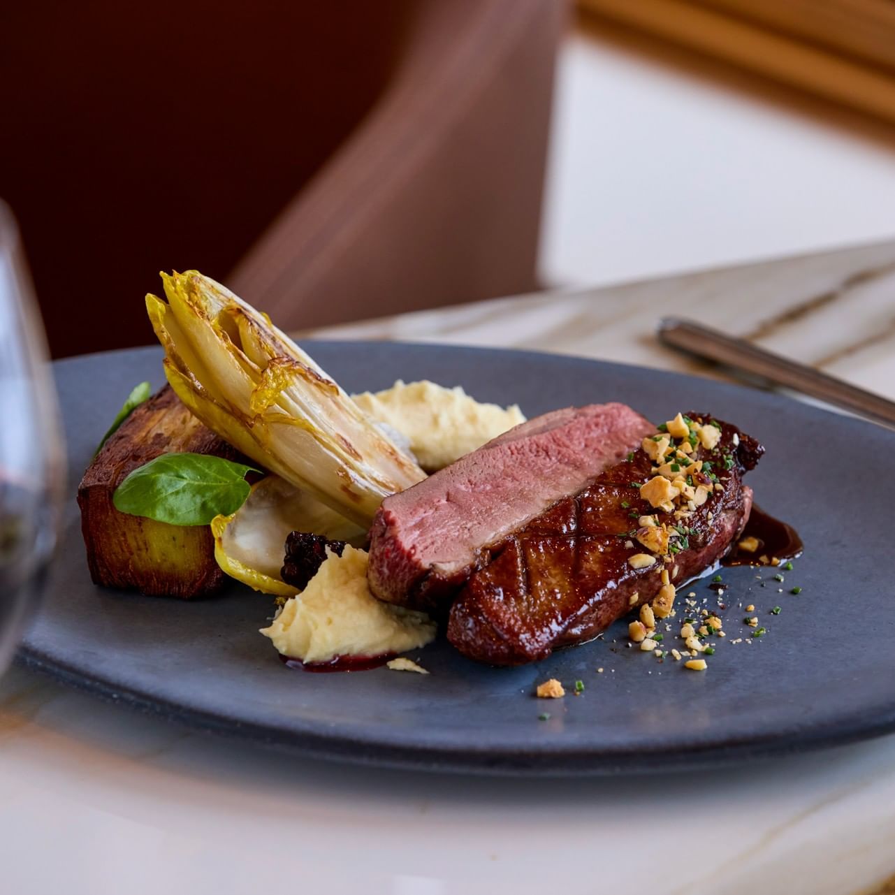 Plated duck breast