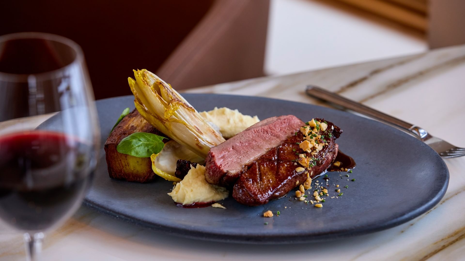 Plated duck breast