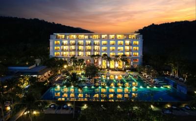 Aerial view of The Danna Langkawi after dark