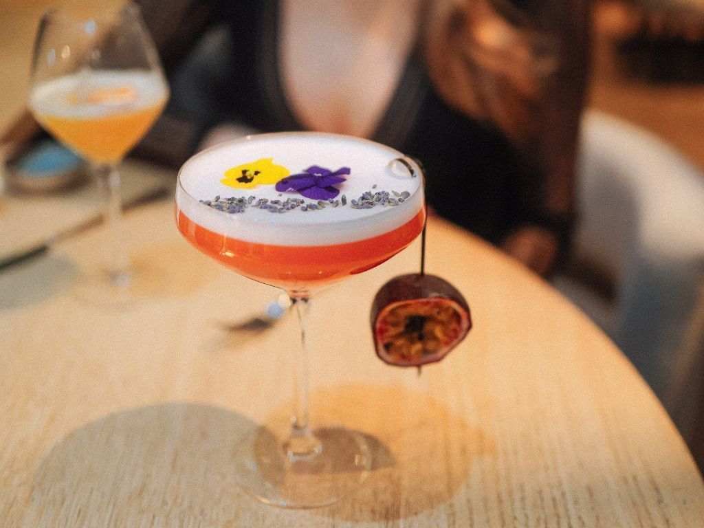 Close-up of a Cocktail glass served at The Hotel Brussels