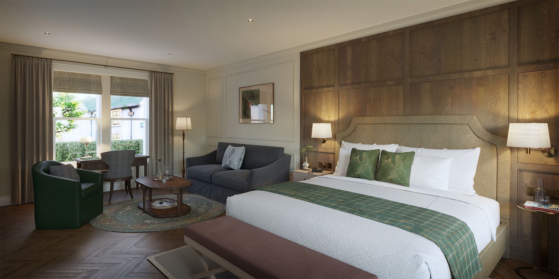 Places to stay in Portrush, Dunluce Suite with double bed, seating and garden view at Dunluce Lodge