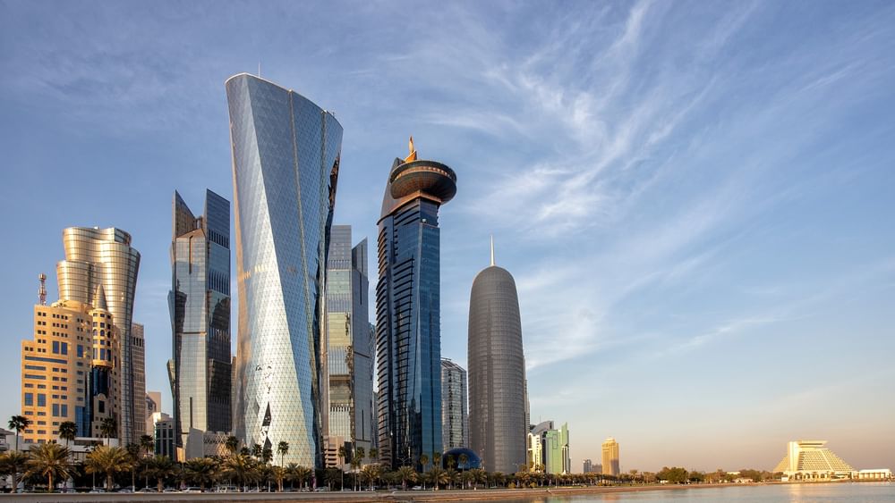 Modern skyscrapers and waterfront at Doha.