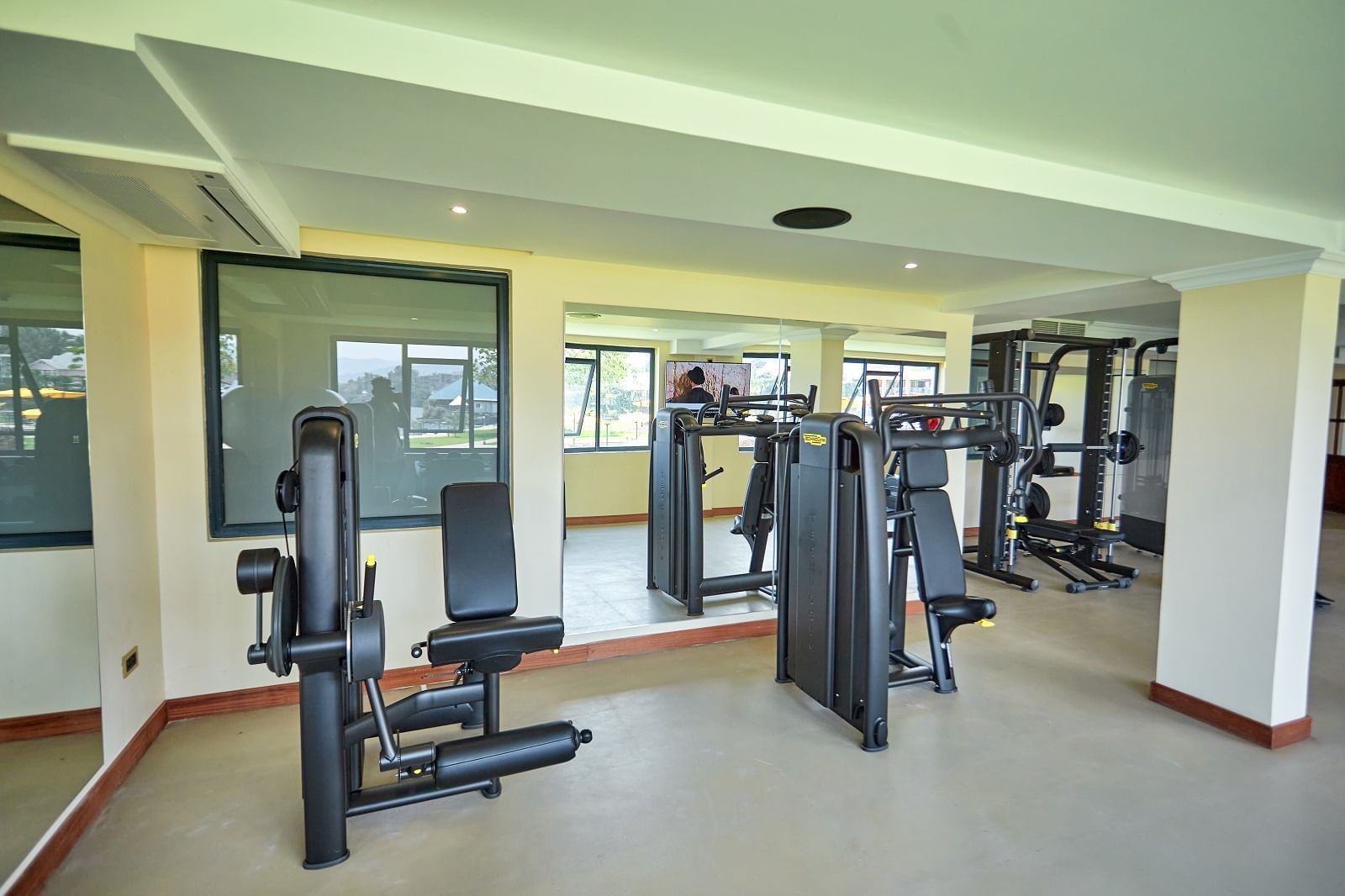 Fitness center with equipment in the hotel at Goma Serena Hotel