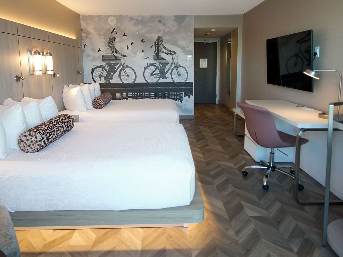 Hotel guestroom with two queen beds