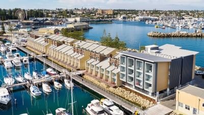 Aerial view of the Be Fremantle apartments by the ocean