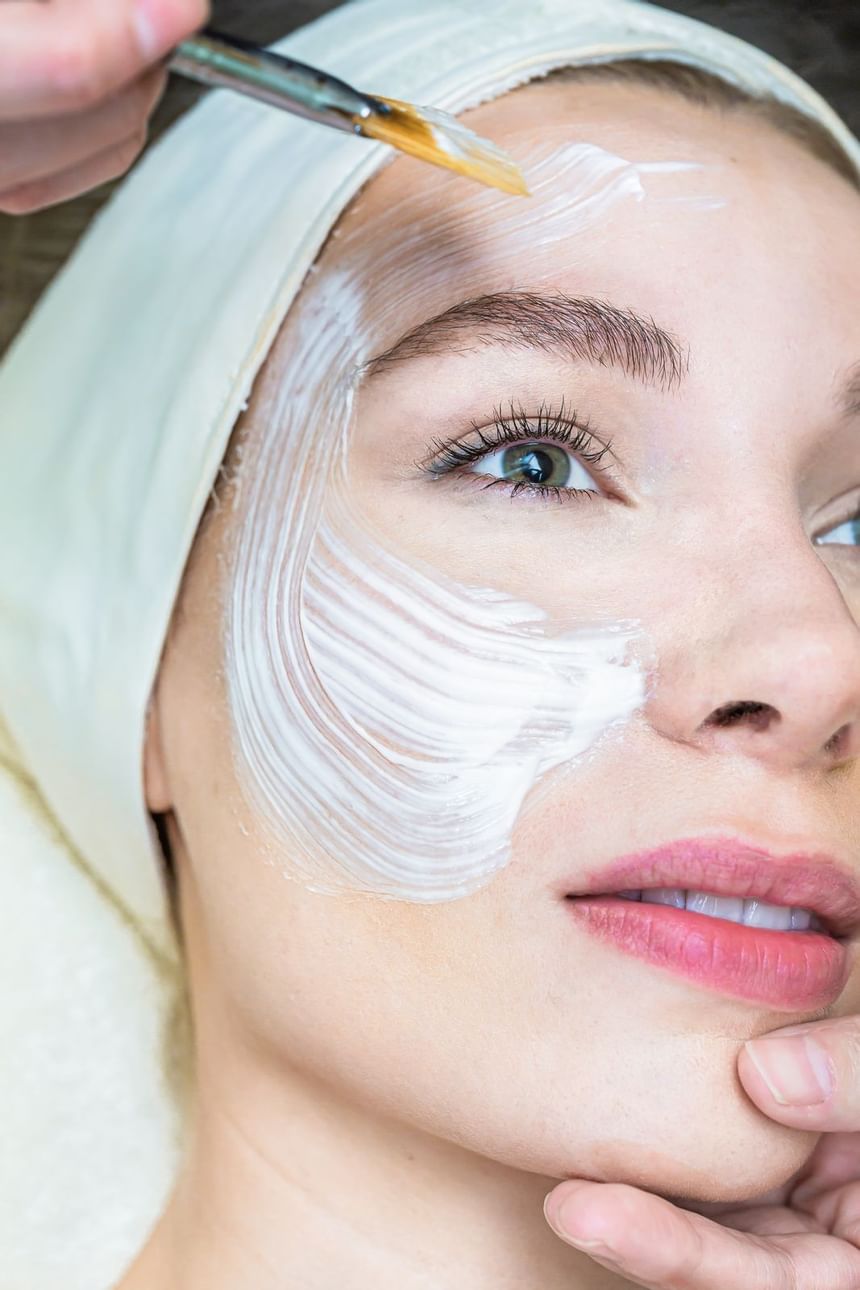 Close-up of a lady getting a facial at The Herrington Inn & Spa