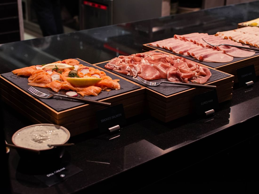Grilled meat buffet area in The Iris at The Hotel Brussels