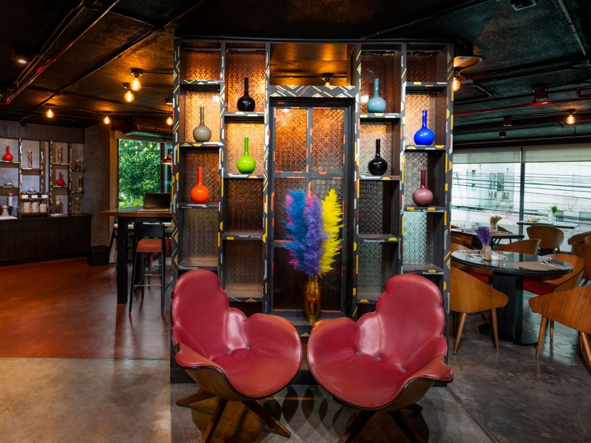 Two wing chairs in Uzzie Restaurant at Maitria Mode Sukhumvit