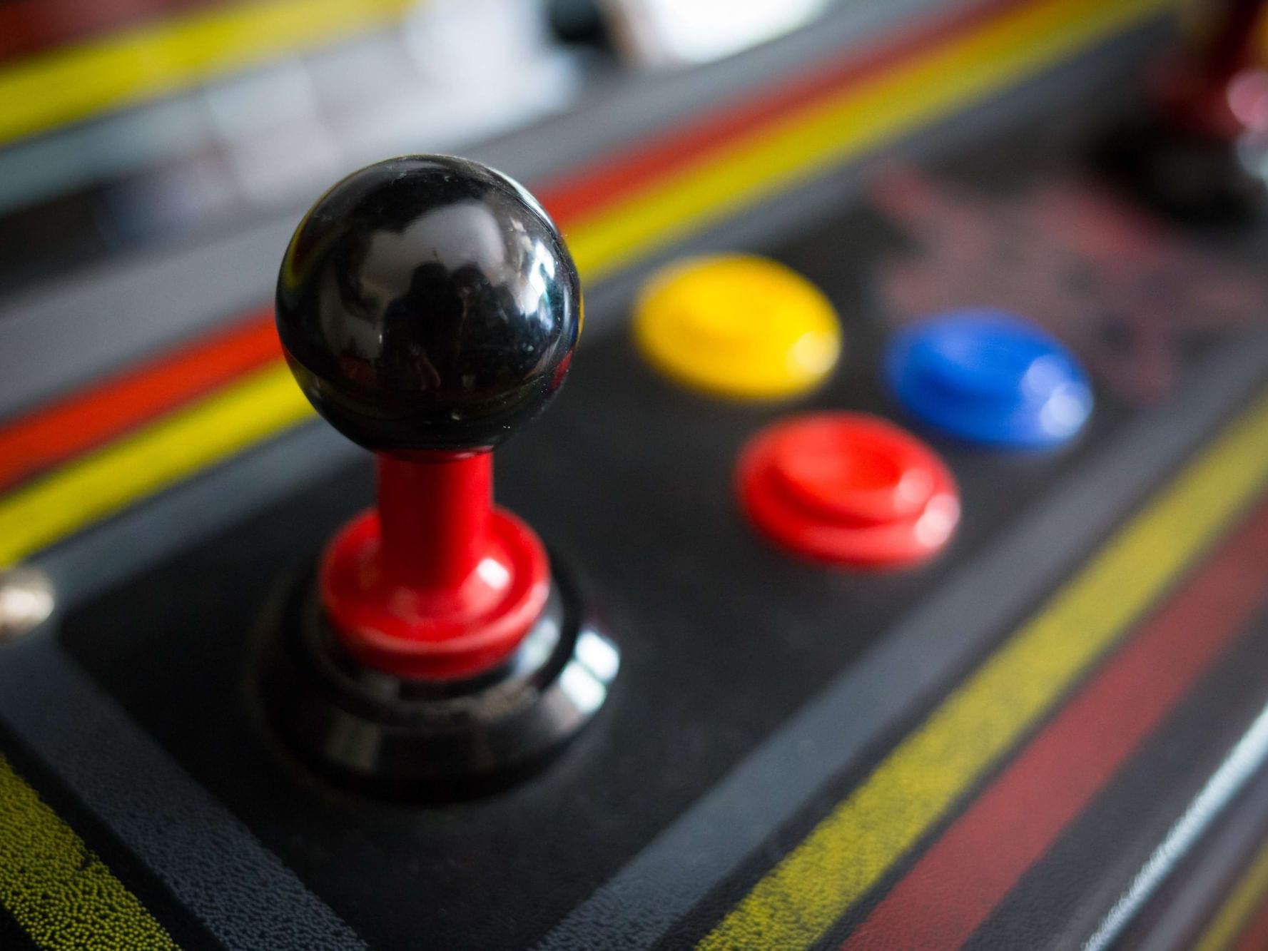 Close up on a handle in an Arcade game at Silverwater Resort
