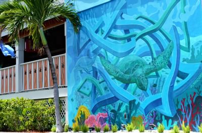 a large mural of a sea turtle