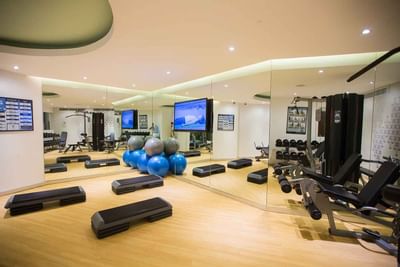 Yoga area in the gym at Buenaventura Grand Hotel