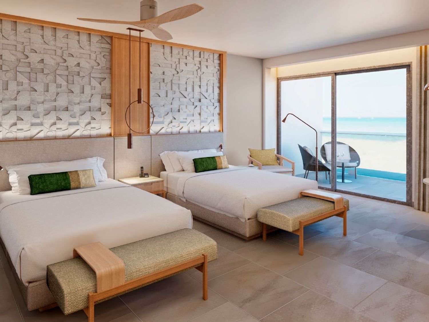 Two beds in Oceanfront Serenity Club Room at Haven Riviera Cancun
