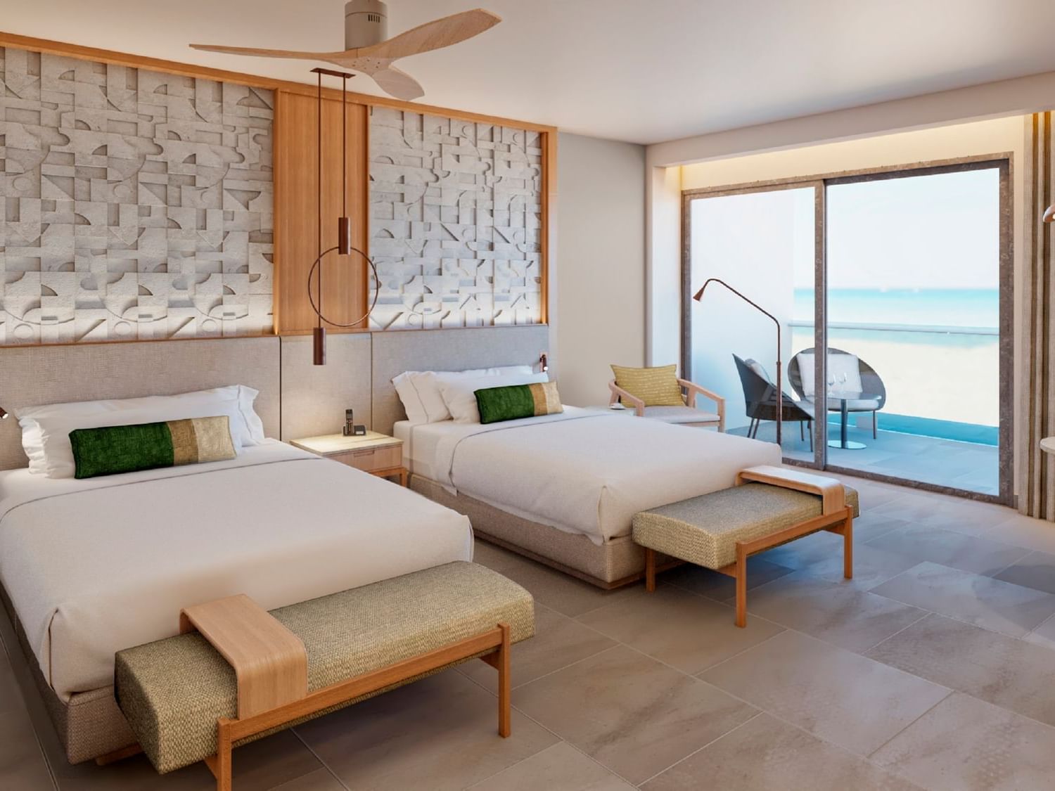 Two queen beds & balcony view of Junior Suite at Haven Riviera Cancun