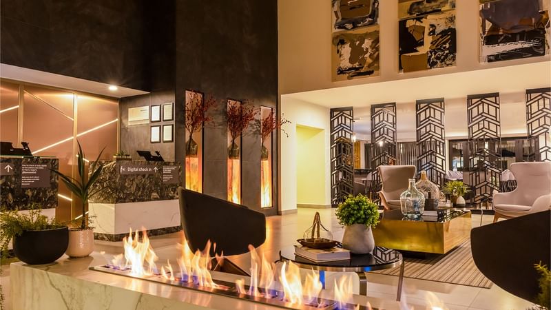 Fireplace by the lobby lounge at Gamma Ciudad Juarez